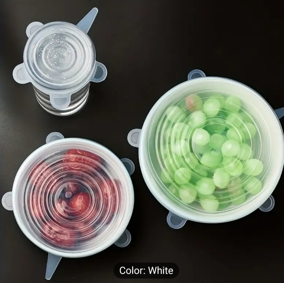 Silicone Stretch Lids Set of 6 Blue or Uncolored L👀K Happy Faces ☺️ - Picture 6 of 11